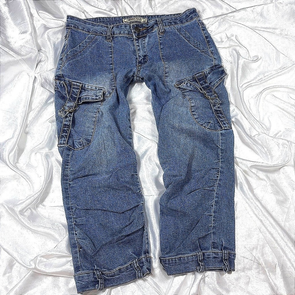 y2k utility Capri Jeans Blue Good Cargo D-Ring Pockets Miss Juli 9/10